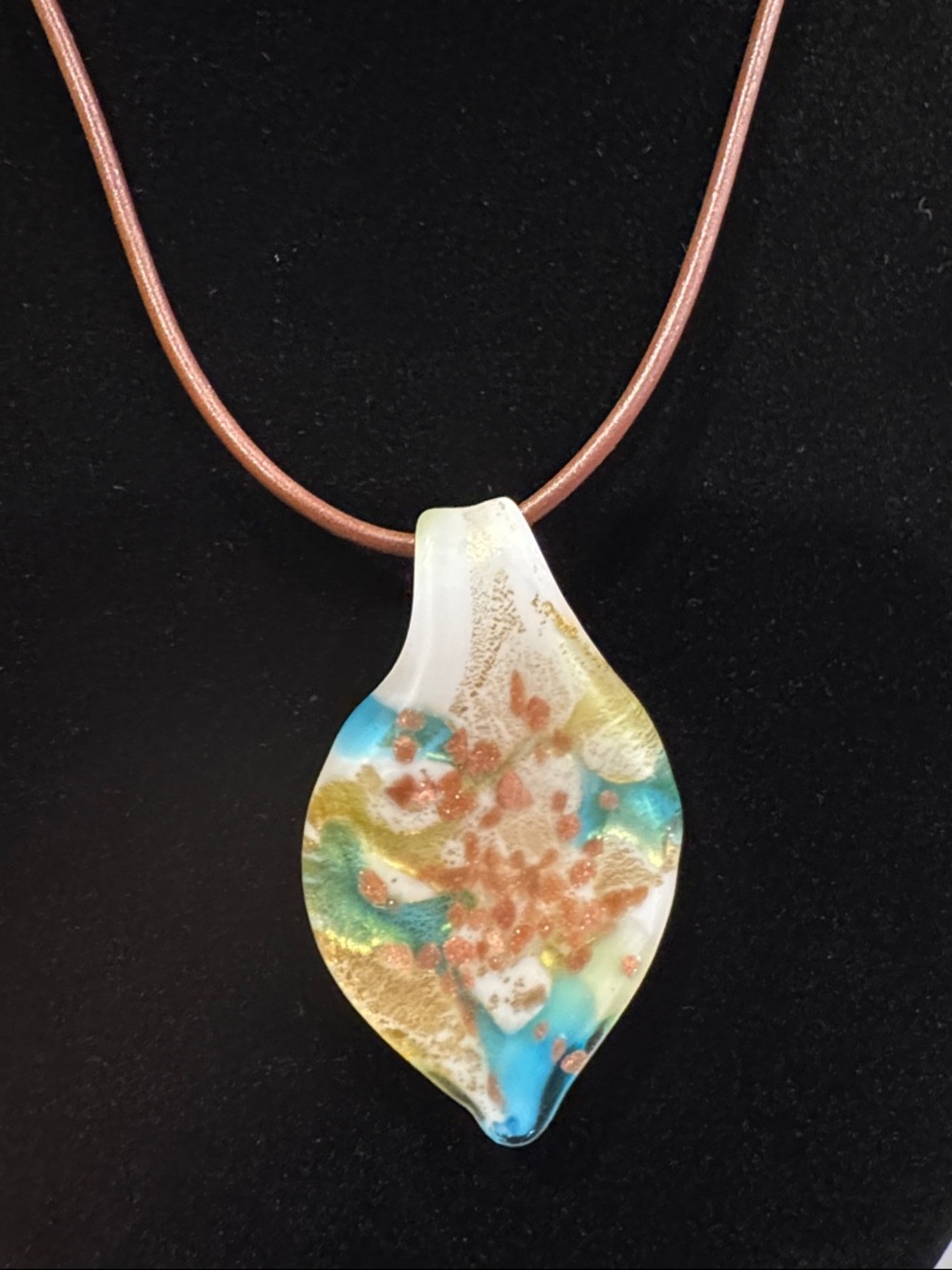 Murano Multicolor Glass Pendant Necklace - Blue, Gold, Green, Cream, Copper